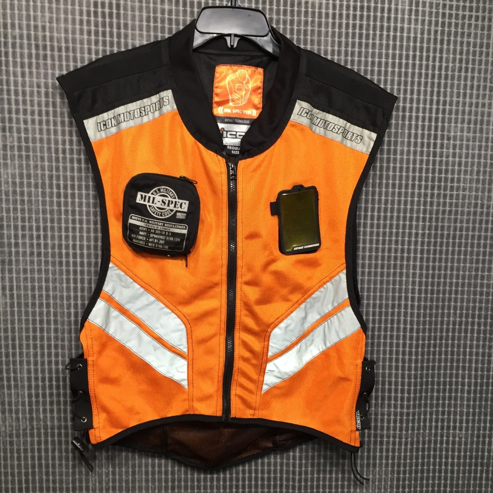 Icon Mens Mil-Spec Mesh Motorcycle Safety Vest Regular Orange Silver Black